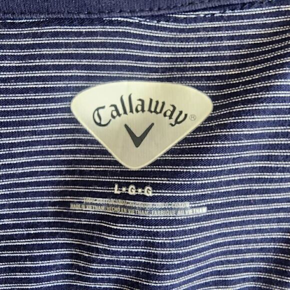 Callaway Golf Shirt Mens Size Large Navy Blue  White Stripes Size Large D11 - Picture 3 of 5